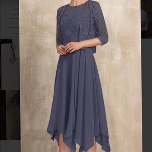 JJ’s House A-Line Tea-Length Chiffon Lace Dress